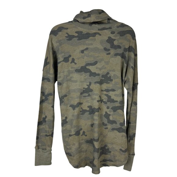 Michael Stars Camo Print Cowl Neck Long Sleeve Waffle Knit Top Women’s L - Picture 3 of 4